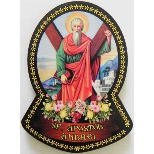 Magnet cu Sf. Apostol Andrei – 4 x 7 cm (pe lemn)
