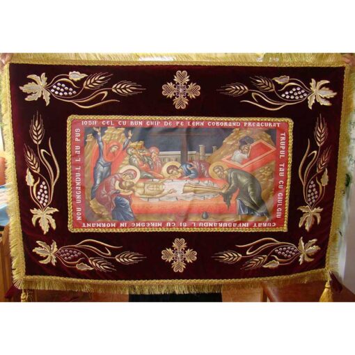 Epitaf brodat pe catifea cu struguri, spice si serafimi  (100 x 70 cm) – pentru Postul Mare